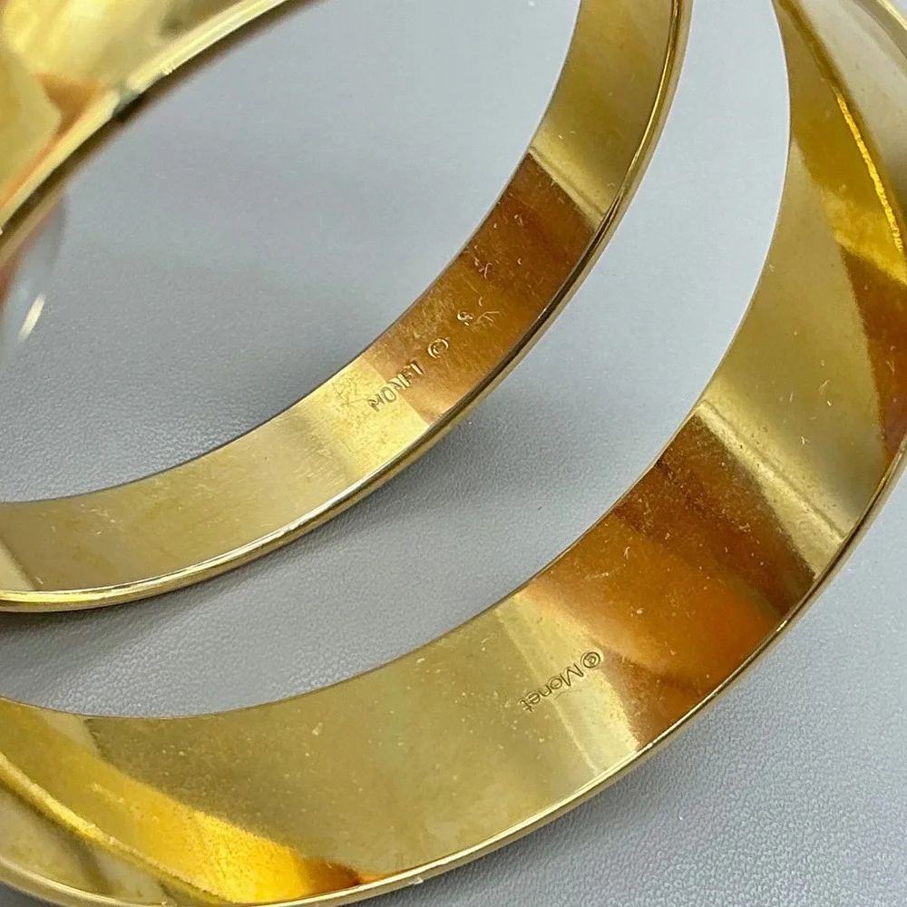 Monet Bracelet Women Gold Tone Vintage Textured Bangle Set Jewelry 7.5 Inches